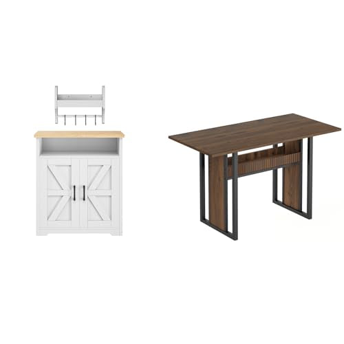 YATINEY Coffee Bar Cabinet, Kitchen Island with Storage, Dining Table, 47.2 Inches Kitchen Table, KF22WN-CZ01BH