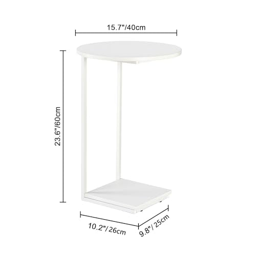 HDANI C Table End Table,Couch Table that Slide Under,Sofa Side Table in Living Room,White - color: White, size: Round