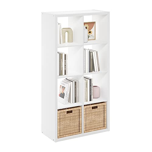Furinno Cubicle Open Back Decorative Cube Storage Organizer, 8-Cube, White | 14.6" x 30" x 58", Horizontally & Vertically Reversible Bookcase with Open Back, for Living Room, Bedroom, Home Office - color: White, size: 8-Cube