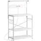 SUPERJARE Bakers Rack with Power Outlets, Microwave Stand, 31.5 X 16.5 Inch Larger Desktop, Kitchen Storage Rack with Adjustable Middle Shelf, 6 S-Shaped Hooks, Coffee Bar Stand, White - color: White, size: 31.5 inch