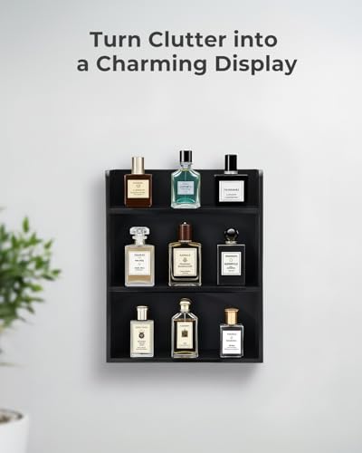 10"x 12" Small Trinket Display Shelf for Desk or Wall, Black | Fully Assembled, Wooden Shadow Box with Shelves, Display Case for Collectibles, Knick-Knack, Mini Figurines, Perfume, Crystal - color: Black