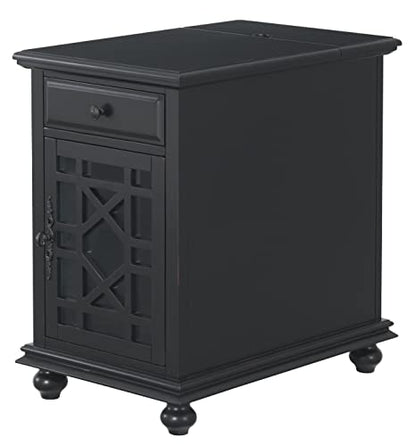 Martin Svensson Home Elegant Chairside End Table with Power — 24″W x 16″D x 25″H, Antique Black — Transitional Painted Accent Table with Flip-Top USB Charging, Drawer & Cabinet Storage - color: Antique Black