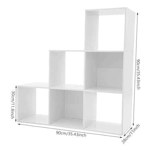 3-Tier Stepped Bookshelf, 6 Cube Storage Organizer Floor Standing Storage Shelf Modern Open Bookshelf for Home and Office (White) - size: 6 Cube L-Shaped