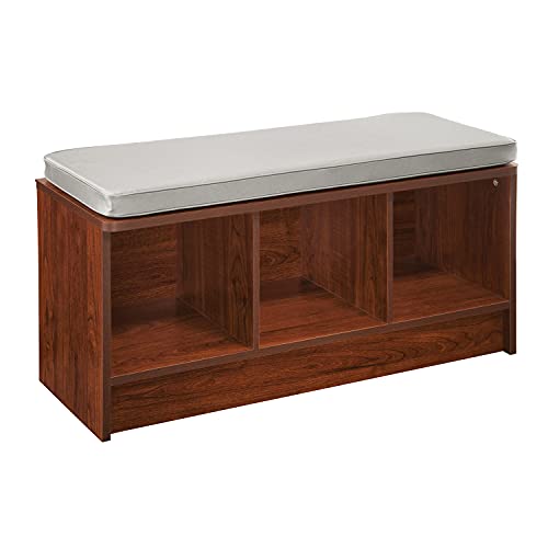 ClosetMaid 1633 Cubeicals 3-Cube Storage Bench, Dark Cherry with Gray Cushion - color: Dark Cherry With Gray Cushion