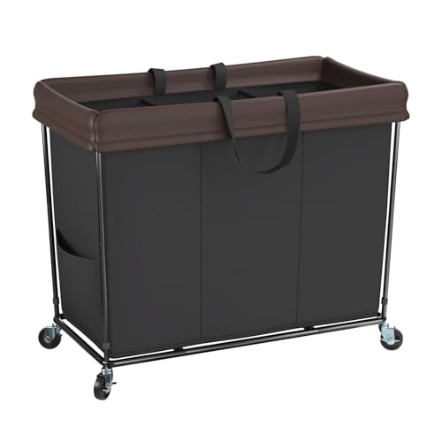 Mefirt 320L Laundry Hamper with Wheels, 3 Section Large Rolling Laundry Basket Bag with Wheels, Clothes Hamper Cart for Laundry, Bedroom, Bathroom and Dorm - color: Black, size: 320L