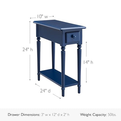 Leick Home Coastal End Table, Solid Wood, 1 Drawer, Bottom Display Shelf, Easy-Assembly, for Living Room/Bedroom, Navy, 23.5 in. L x 10.0 in. W x 24.0 in. H, 20017-NV - color: Navy