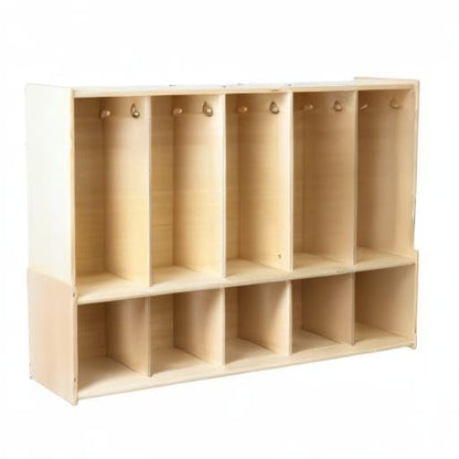 Montessori 5-Section Coat Locker with Bench & Cubby Storage, 100% Birch Plywood Backpack & Cubby Unit with Hooks for Classroom, Day Care, Preschool, Kindergarten