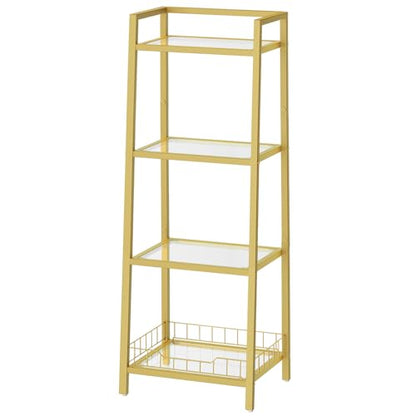 HOOBRO Gold Glass Shelf Stand, 4 Tier Standing Shelf Unit, Bathroom Organizer and Storage, Floor Storage Shelves Waterproof, for Bathroom, Laundry, Toilet, Tempered Glass, Gold GD79CJ01 - size: 15" L x 11.8" W x 42.1" H