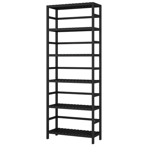 Bamjoy Bamboo Shelf, 6-Tier Bookshelf Adjustable Storage Shelves, Tall Shelving Unit Plant Stand, Storage Rack for Bathroom Home Office Living Room Kitchen, 23.6W x 10.2D x 63.4H Black - color: Black