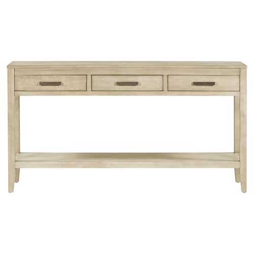 Merax Entryway Console Table with Storage, 3 Drawers Design/Wood Frame/Behind Couch & Sofa, Grey - color: Grey