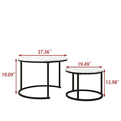 HOJINLINERO Round Coffee Table,Nesting Coffee Table Set of 2,Center Tables for Living Room,Office, Home Small Space,Stacking Side Tables,Sturdy and Easy Assembly,Wood Desktop,Black+White,Large - color: White, size: Large