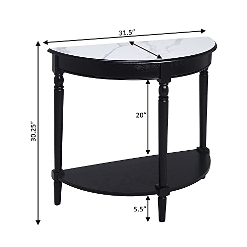 Convenience Concepts French Country Half-Round Entryway Table with Shelf, White Faux Marble/Black - color: White Faux Marble/Black