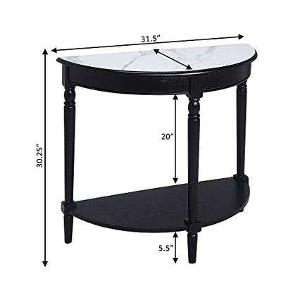 Convenience Concepts French Country Half-Round Entryway Table with Shelf, White Faux Marble/Black - color: White Faux Marble/Black