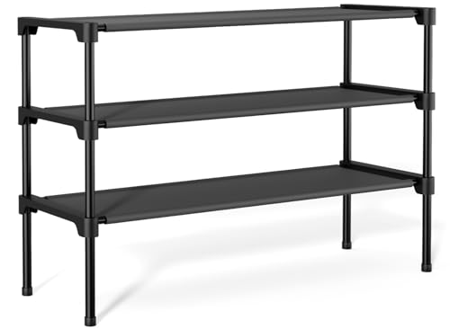 32.3" Widening Design Shoe Rack for Closet 16 Pairs Small Spaces Non-Woven 3 Tier Shoe Organizer Stackable Metal Shoe Shelf for Entryway, Bedroom - color: Black