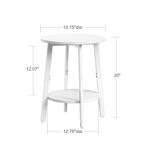 sthmec Side Table, Small Round End Table with Storage Shelf for Small Space, 2-Tier Bedside Table Sofa Couch Table, Round Accent Table Nighstands for Living Room, Bedroom,White - color: White