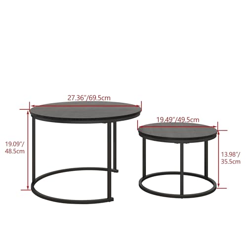 HOJINLINERO Round Nesting Coffee Table Set of 2,Wood Cocktail Table,Black | Center Table for Living Room,Small Apartment,Small Space,Side Tables,Easy Assembly,Sturdy Metal Frame Wooden Tabletop,Large - color: Black, size: Large