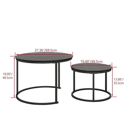 HOJINLINERO Round Nesting Coffee Table Set of 2,Wood Cocktail Table,Black | Center Table for Living Room,Small Apartment,Small Space,Side Tables,Easy Assembly,Sturdy Metal Frame Wooden Tabletop,Large - color: Black, size: Large