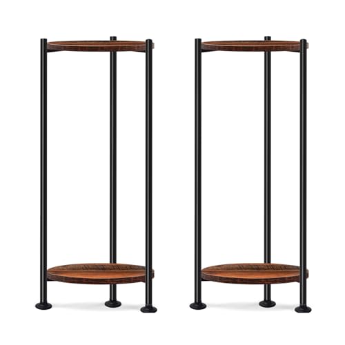 30'' Heavy Duty Plant Stand Indoor, for Living Room, Balcony, Deck, 2-Pack | Rustic Industrial Wood Flower Holder, Stable & Durable, Multi-function 2 Tier Display Rack, 5 Minutes Quick Installation - color: dark brown-2 pack