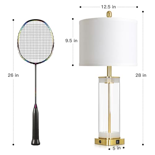 28" Gold Glass Table Lamp Single with Night Light, Modern Bedside Lamp with USB C+A Charging Ports, Nightstand Lamp for Living Room, Glass Lamps for Bedroom End Table Office, Bulbs Included, 1Pack - color: Gold(1 Pack)