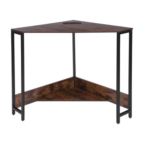 Corner Desk, 29.5" W x 29.5" H Small Computer Desk with Outlets & USB Ports, 90 Degree Triangle Corner Desk with Storage Shelf, Small Office Desk for Small Space, Small Gaming Desk (Brown) - color: Brown