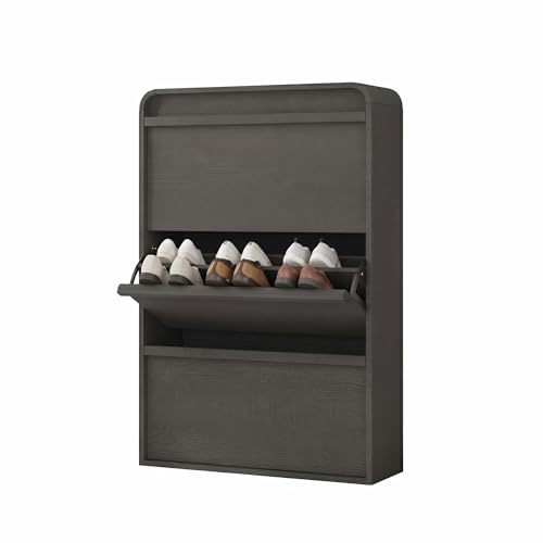 Garvee Shoe Cabinet with 3 Flip Drawers, Modern Narrow Shoe Storage Cabinet Organizer with Adjustable Shelf, 46" Tall Hidden Freestanding Shoe Rack Cabinet for Entryway, Hallway, Rustic Black - color: Rustic Black