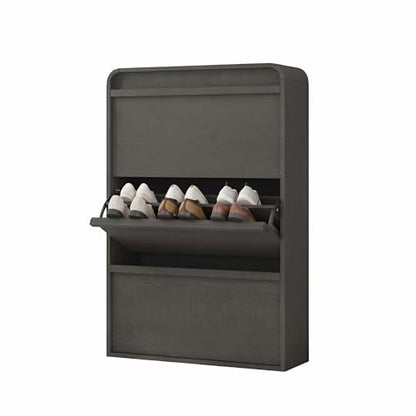 Garvee Shoe Cabinet with 3 Flip Drawers, Modern Narrow Shoe Storage Cabinet Organizer with Adjustable Shelf, 46" Tall Hidden Freestanding Shoe Rack Cabinet for Entryway, Hallway, Rustic Black - color: Rustic Black