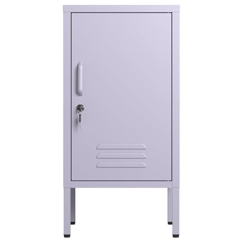 Garvee Metal Locker Nightstand with Shelf,Single Door Lockable Metal End Table,Modern Bedside Table, Versatile Side Cabinet for Bedroom, Living Room, or Office (27.55”h x 13.78”w x 14.96”d) - color: Purple