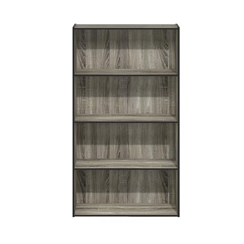 Furinno PASIR Book Shelf, 4-Tier Bookshelf, Bookcase with Open Shelf, 9.4 x 23.6 x 41.7, for Living Room, Bedroom, Home Office, French Oak - color: French Oak Grey, size: 4-Tier