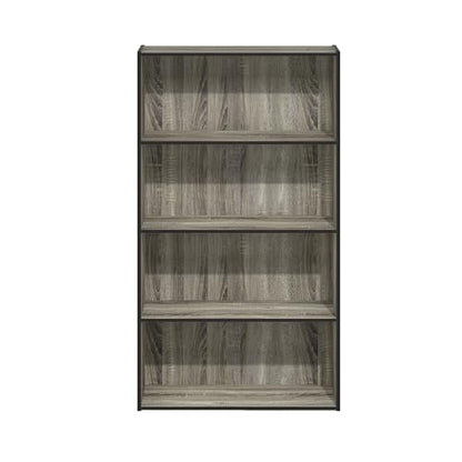 Furinno PASIR Book Shelf, 4-Tier Bookshelf, Bookcase with Open Shelf, 9.4 x 23.6 x 41.7, for Living Room, Bedroom, Home Office, French Oak - color: French Oak Grey, size: 4-Tier