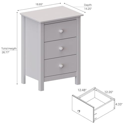 From the Tree Furniture Tall Nightstand with 3 Drawers - Solid Pine Wood Bedside Table with Spacious Storage & Sustainable Design - Gray Side Table for Bedroom Organization & Style - color: Grey