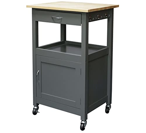 eHemco Kitchen Island Cart on Wheels with Drawer, Storage Cabinet, Shelf and Natural Solid Hardwood Top, Gray Base - color: Grey