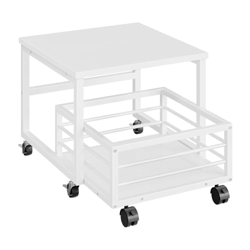 HOOBRO End Table, Mini Fridge Stand with Storage, Mini Fridge Table with Wheels and Adjustable Feet, Sturdy Metal Frame, for Living Room, Bedroom, Office, White WW155TL01 - color: White