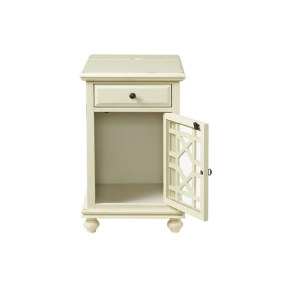 Martin Svensson Home Elegant Chairside End Table with Power — 24″W x 16″D x 25″H, Antique Cream White — Transitional Painted Accent Table with Flip-Top USB Charging, Drawer & Cabinet Storage - color: Antique Cream White