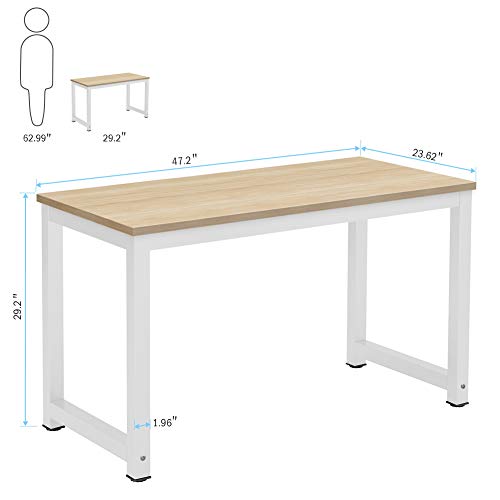Tribesigns Computer Desk, 47 inch Modern Simple Office Desk Computer Table Study Writing Desk for Home Office, Light Walnut - color: Walnut+white, size: 47*23.6 inch