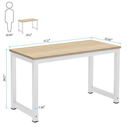 Tribesigns Computer Desk, 47 inch Modern Simple Office Desk Computer Table Study Writing Desk for Home Office, Light Walnut - color: Walnut+white, size: 47*23.6 inch