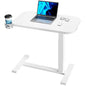 HUANUO 32Inch Bedside Table with Wheels, Height-Adjustable Rolling Computer Cart, Overbed Table with Cup Holder, Pneumatic Laptop Standing Desk for Home Office, White - color: White, size: Large-32 Inch