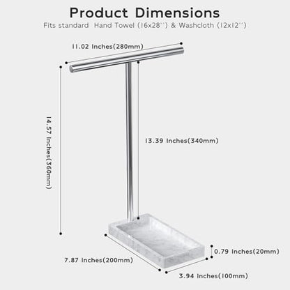 Volnamal 2-in-1 T-Shape Hand Towel Holder for Bathroom Countertop, Silver | Heavy Non-Tipping Towel Holder with Countertop Tray, Extended-Heigher Towel Stand for Standard, Rust-resistance & Durability