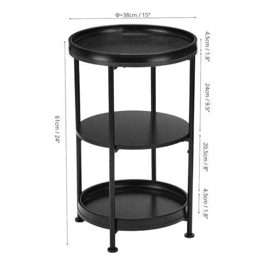 Dulcii Side Table, Round End Table with 3 Shelves for Living Room, Bedroom, Nightstand with Steel Frame for Small Spaces, Industrial Round Sofa Table, Outdoor Accent Coffee Table, Black - color: Black, style: Classic