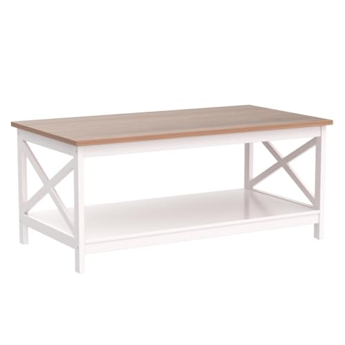 PHI VILLA Farmhouse Coffee Table for Living Room, White Coffee Tables with Storage Rustic Style Modern - color: Ivory 1