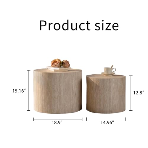 Nesting Coffee Table Set of 2, Modern Round Wooden Coffee Tables, Accent End Side Table for Small Space Living Room,Amber - color: Amber