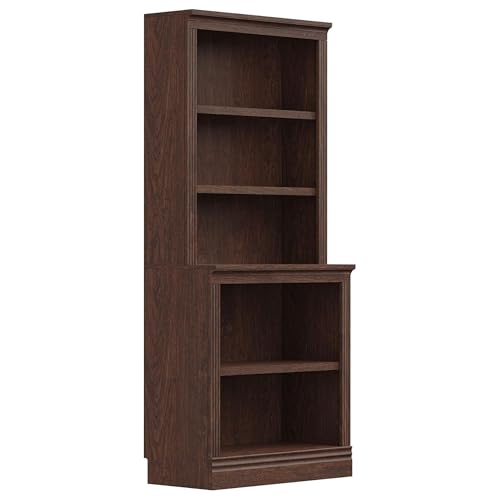 JAHRSTIM Halston 5-Tier Deep Adjustable Bookshelf Shelving Unit Bookcase | Engineered wood, modular design, tall profile, closet organizer alternative, living room, home office, bedroom - color: Dark Cherry, size: Multi-Depth w/o Doors