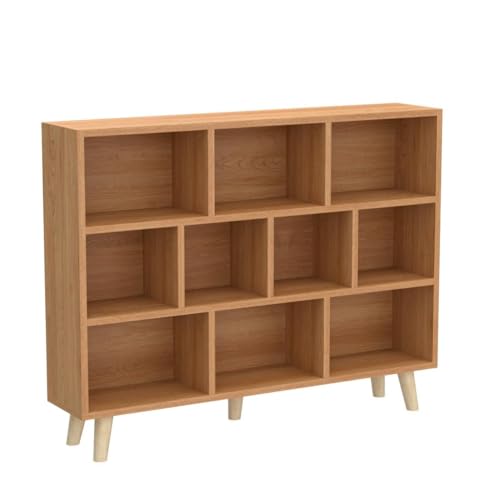 IOTXY Wooden Open Shelf Bookcase - 3-Tier Bookshelf with Legs, Pear Yellow | Nordic Minimalist Style, MDF Material, Raised Solid Wood Legs, 10 Storage Cubes Display, Floor-Standing Cabinet Organizer - color: Pear Yellow, size: 120CM Legs