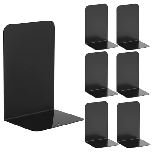 6 Black Heavy Duty Metal Bookends,Invisible Decorative Unique Book Ends,Book Stopper Dividers for Shelves,DeskFile Cabinet, Library,Office,Book Holder for Heavy Books,Bookshelf Organizer,Porta Libros