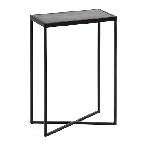 Kate and Laurel Jaspur Modern Slim Side Table, 16 x 8 x 24, Black Marble and Black, Decorative Glam Narrow End Table for Use as Skinny Bedroom Nightstand or Living Room Accent Table - color: Black, size: 16x8x24