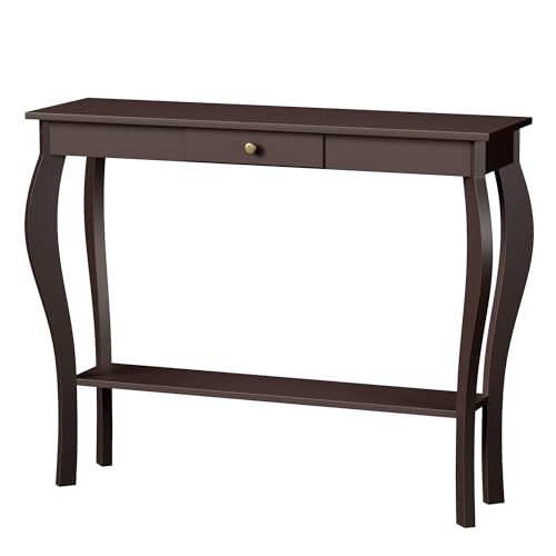 ChooChoo Narrow Console Table with Drawer, Chic Accent Sofa Entryway Table with Shelves for Entryway, Living Room, Hallway, Espresso - color: Espresso, size: 11.8"D x 39.3"W x 31.4"H