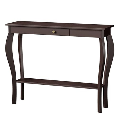 ChooChoo Narrow Console Table with Drawer, Chic Accent Sofa Entryway Table with Shelves for Entryway, Living Room, Hallway, Espresso - color: Espresso, size: 11.8"D x 39.3"W x 31.4"H
