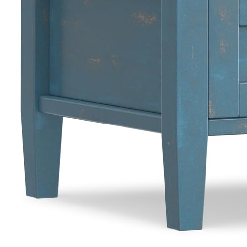 SIMPLIHOME Warm Shaker End Table - 20" Wide x 20" High Solid Wood Square Accent Table in Distressed Coastal Blue, Transitional Side Table for Living Room with Drawer, Open Shelf and Tapered Legs - color: Distressed Coastal Blue, size: 20 inch, style: End