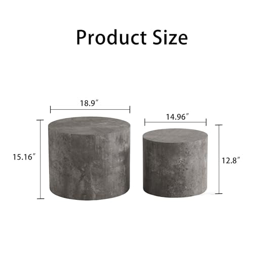 Nesting Coffee Table Set of 2, Modern Round Wooden Coffee Tables, Accent End Side Table for Small Space Living Room,Stone Gery - color: Stone Gery