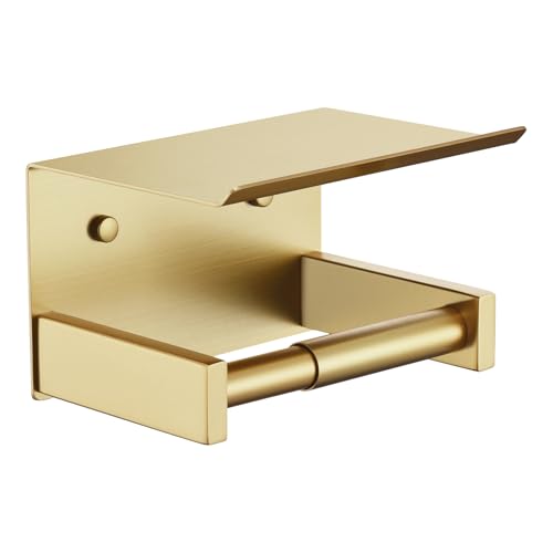 KOKOSIRI Roll Paper Holder Spring Loaded Tissue Paper Holder Bathroom Toilet Roll Holder with Shelf Wall Mounted Stainless Steel Brushed Gold B2012BG - color: Brushed Gold, size: With Shelf