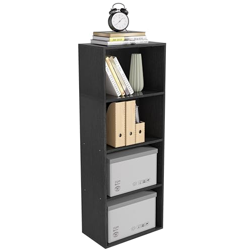 Wooden 4 Cube Storage Organizer, 4 Tier Tall Modern Bookshelf Freestanding Storage Display Organizer, Versatile Cubes Shelf and Cubby Unit for Living Room, Bedroom, Home Office 15.7inch - color: Black, size: 4 Cube-W(15.7inch)